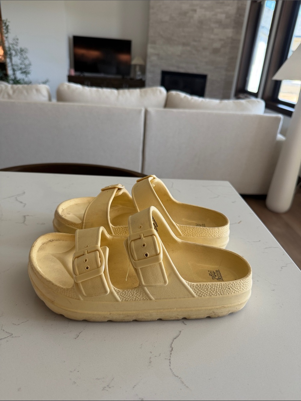 wild fable Creamy Yellow Double-Buckle Slide Sandals for Kids